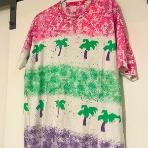 Vintage Art Beach T Shirt Paint Pattern XXL Palm Tree